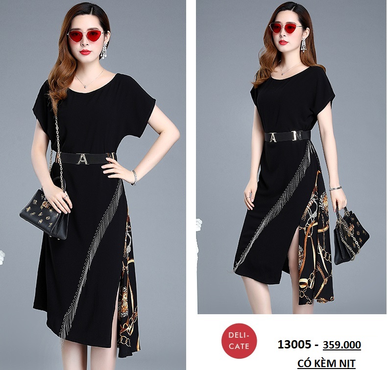 13005-Đầm suông cánh dơi phối tà cách điệu 1 bên tua rua (lụa mịn + đũi ) _thumbnail_0