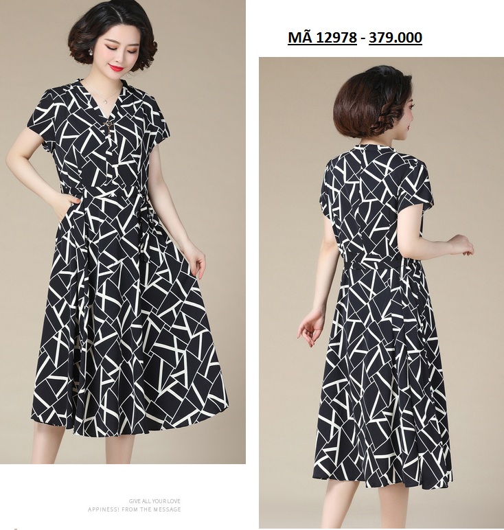 12978-Đầm xòe cổ tim  đính phụ kiện họa tiết zic zac _thumbnail_3