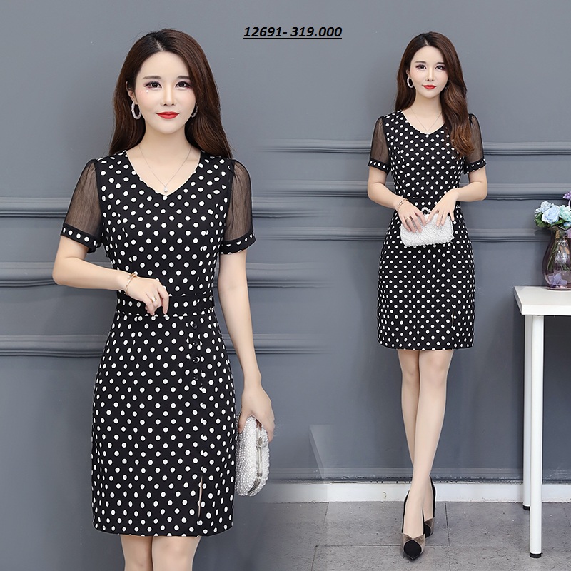 Đầm body chấm bi phối tay lưới-Freeship 12691_thumbnail_0