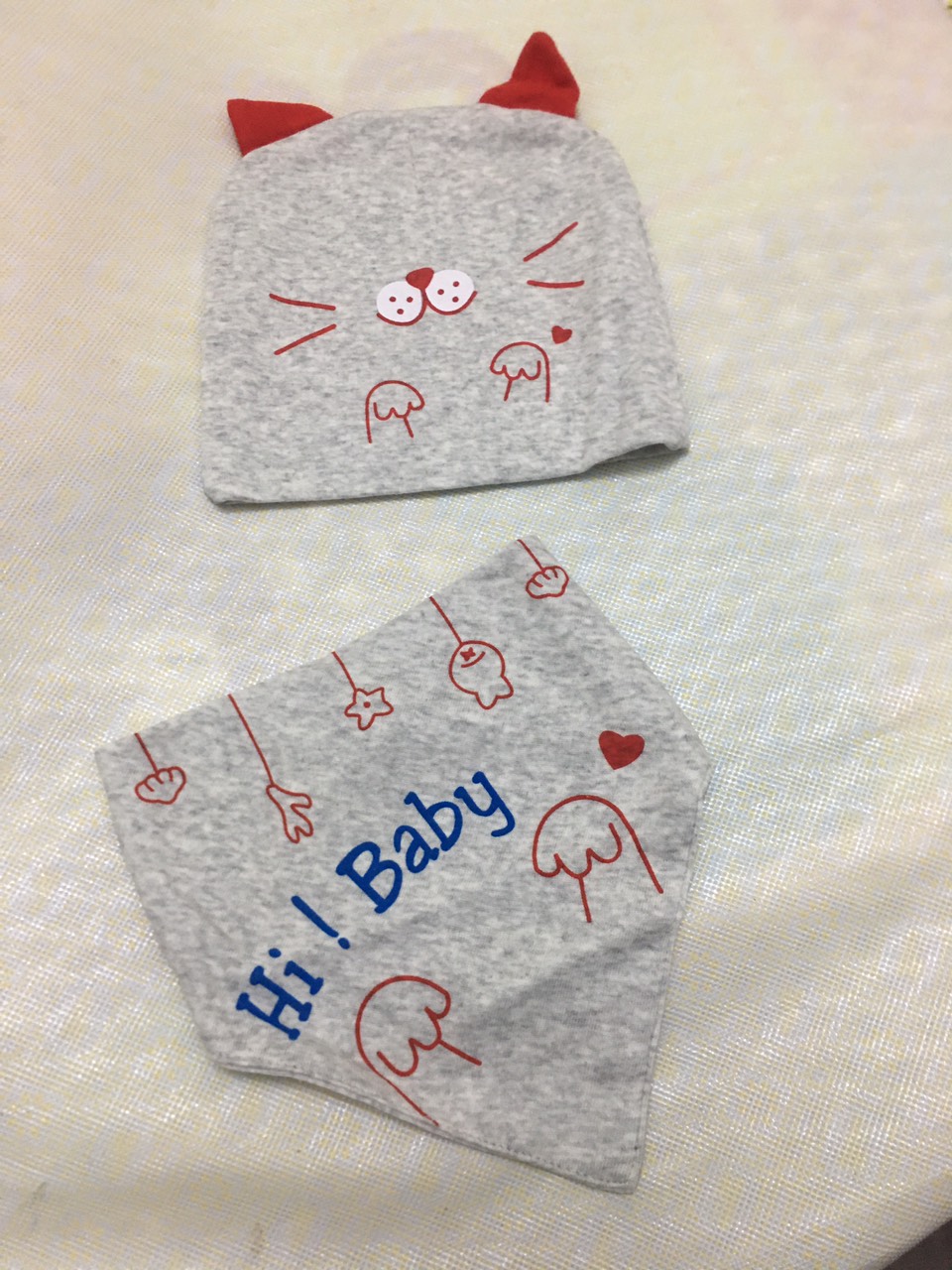 Set mũ yếm cotton 2 lớp