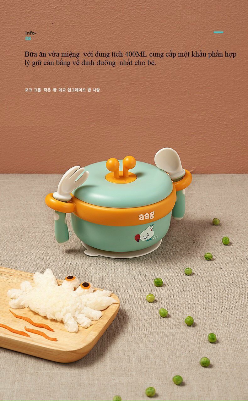 Bát ăn dặm giữ nhiệt AAG 2007013 kèm thìa dĩa