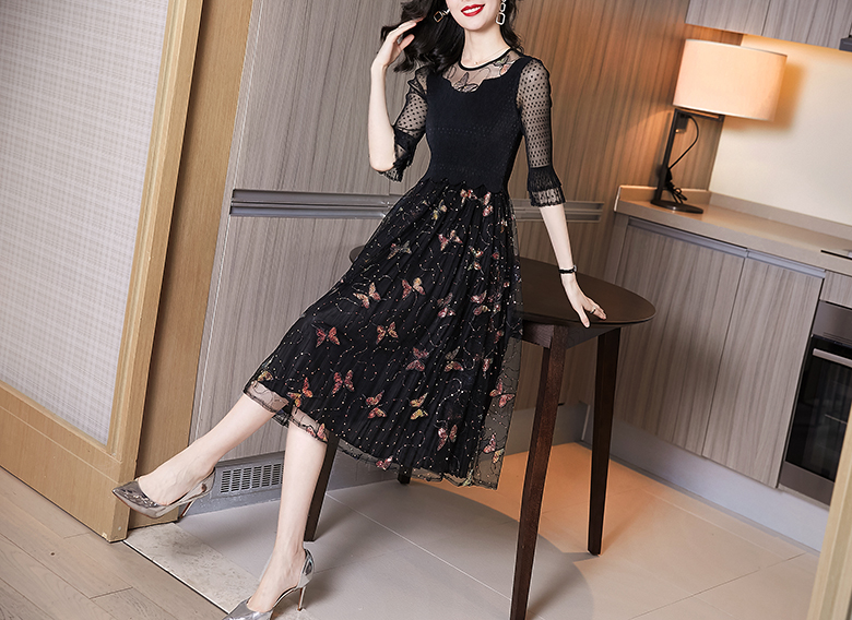 13258-Đầm xòe tay loe phối voan lưới bi in họa tiết bướm_thumbnail_0