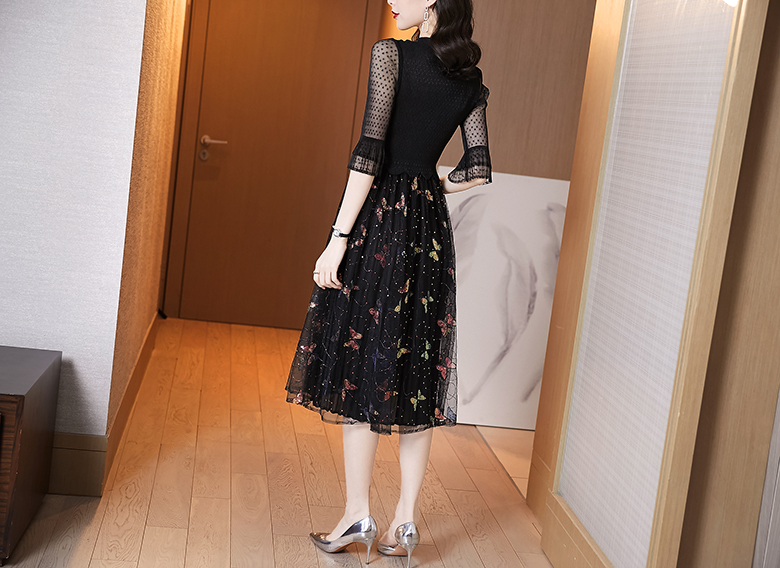 13258-Đầm xòe tay loe phối voan lưới bi in họa tiết bướm_thumbnail_1