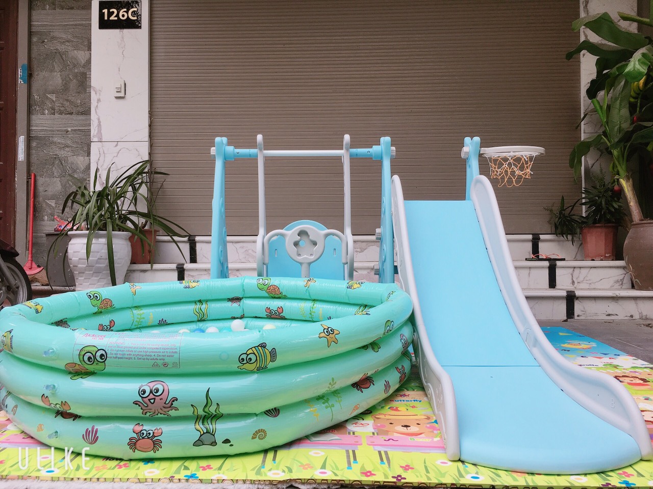 Bộ cầu trượt xích đu ngôi sao kèm phao bóng