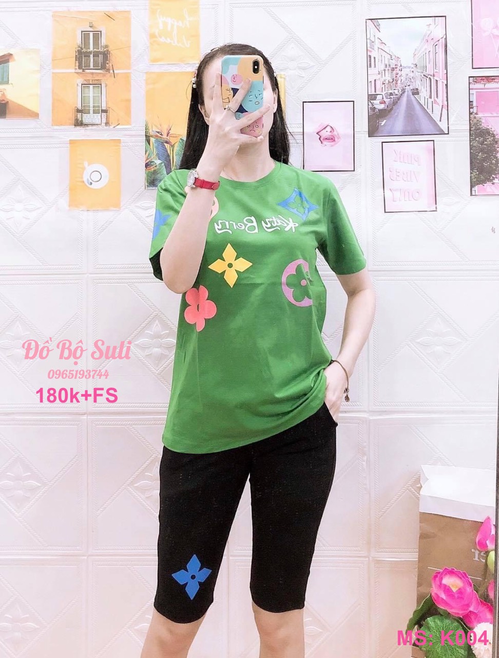 K004 Bộ lỡ thun cotton áo Katy Bell quần đen 40-60kg