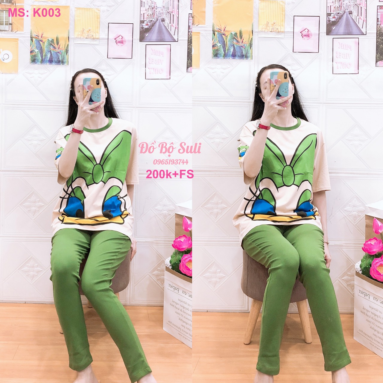 K003 Bộ dài thun cotton hình vịt to trên áo 45-65kg