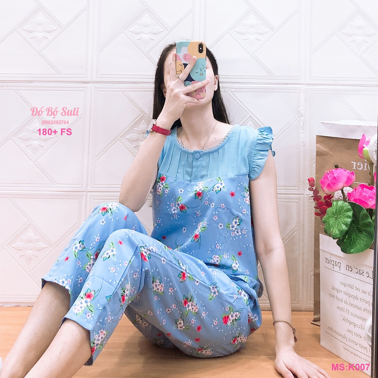 K007 Bộ Lụa dài bông phối tằm ý sát nách 40-57kg