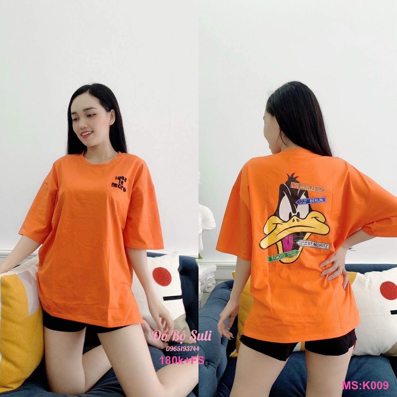 K009 Bộ đùi thun cotton in hình vịt sau lưng 40-60kg