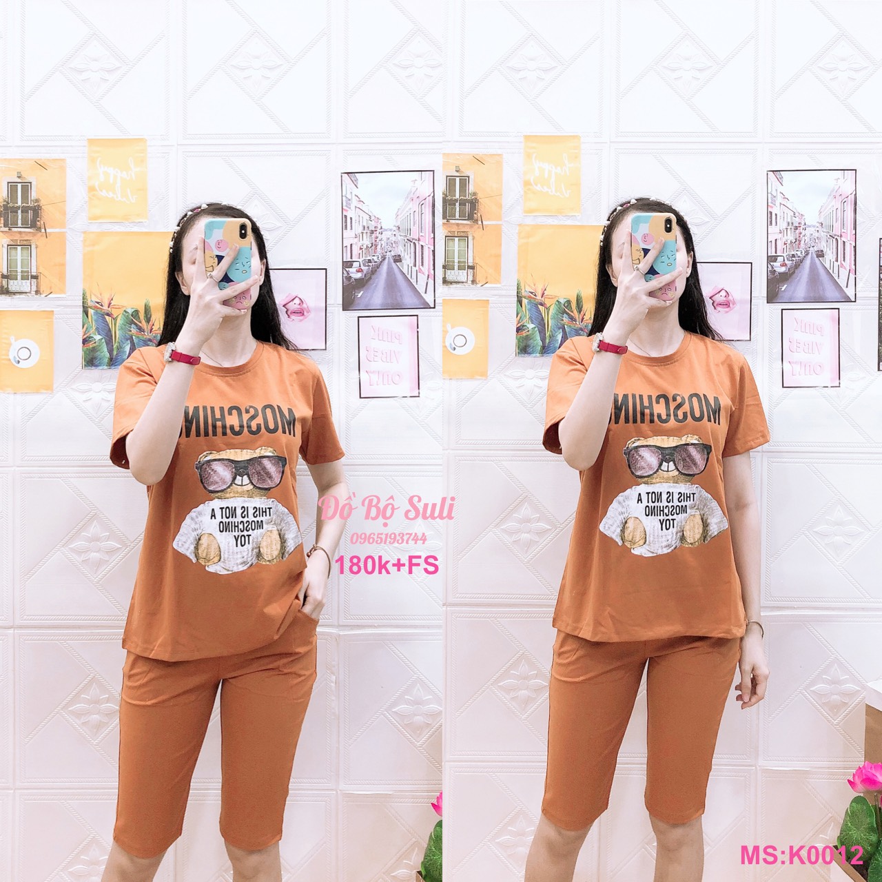 K012 Bộ lửng cotton cùng màu moschino 40-60kg