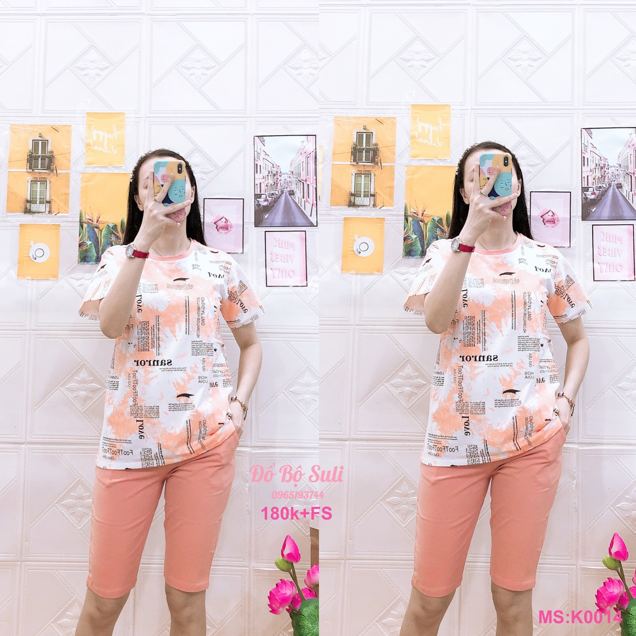 K014 Bộ lửng cotton loang màu hình bông 40-60kg