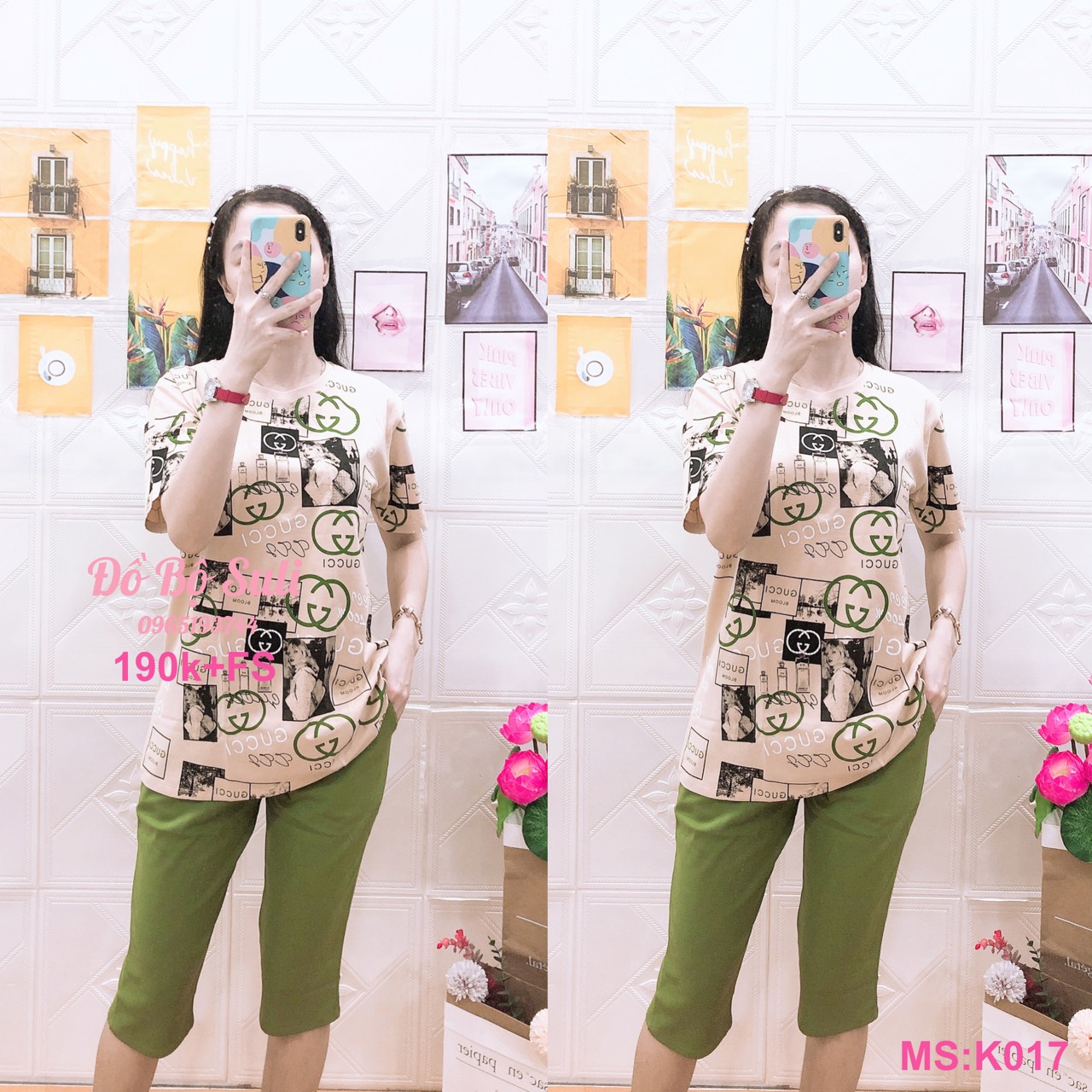 K017 Bộ lửng côtton in hình gấu và Gucci 50-70kg