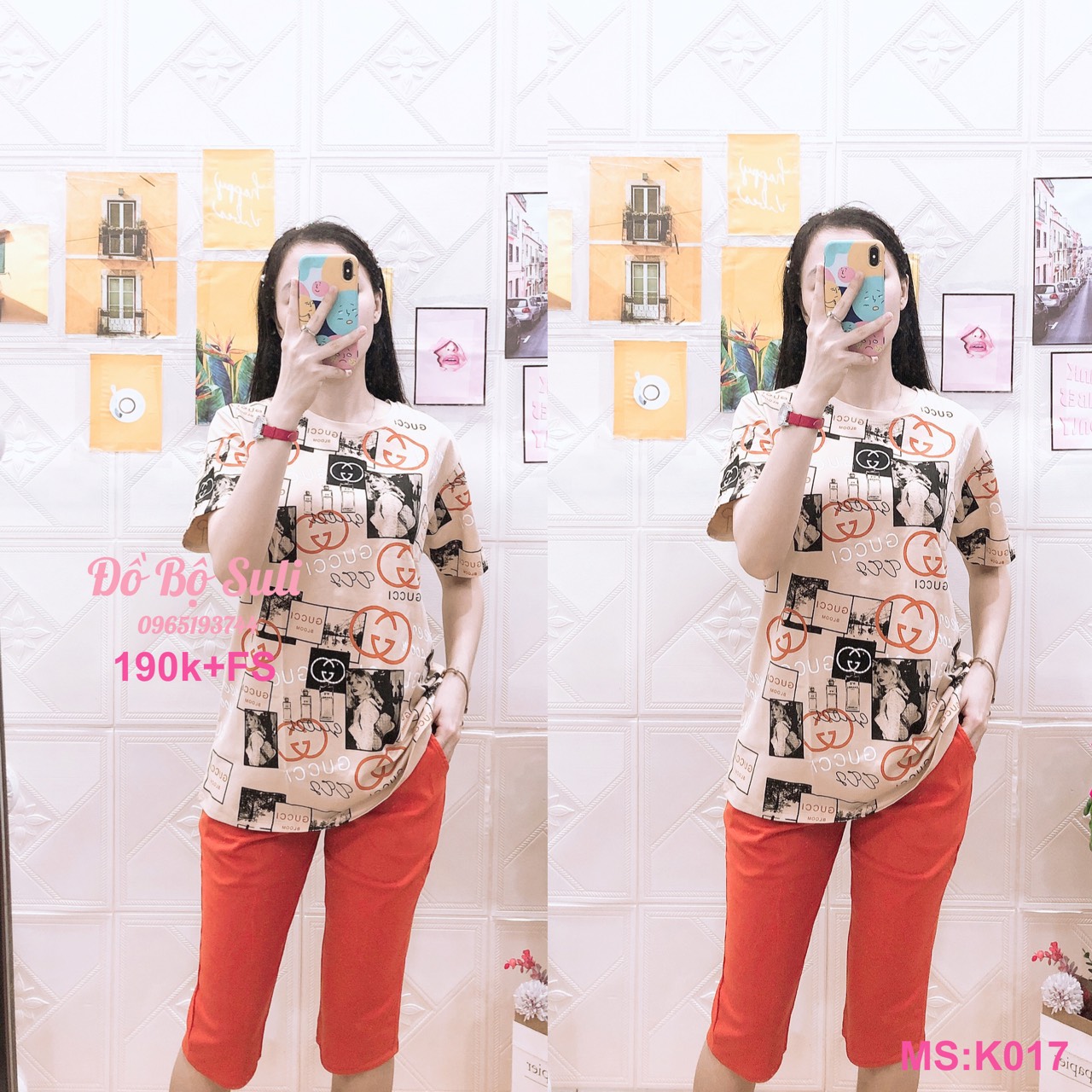 K017 Bộ lửng côtton in hình gấu và Gucci 50-70kg