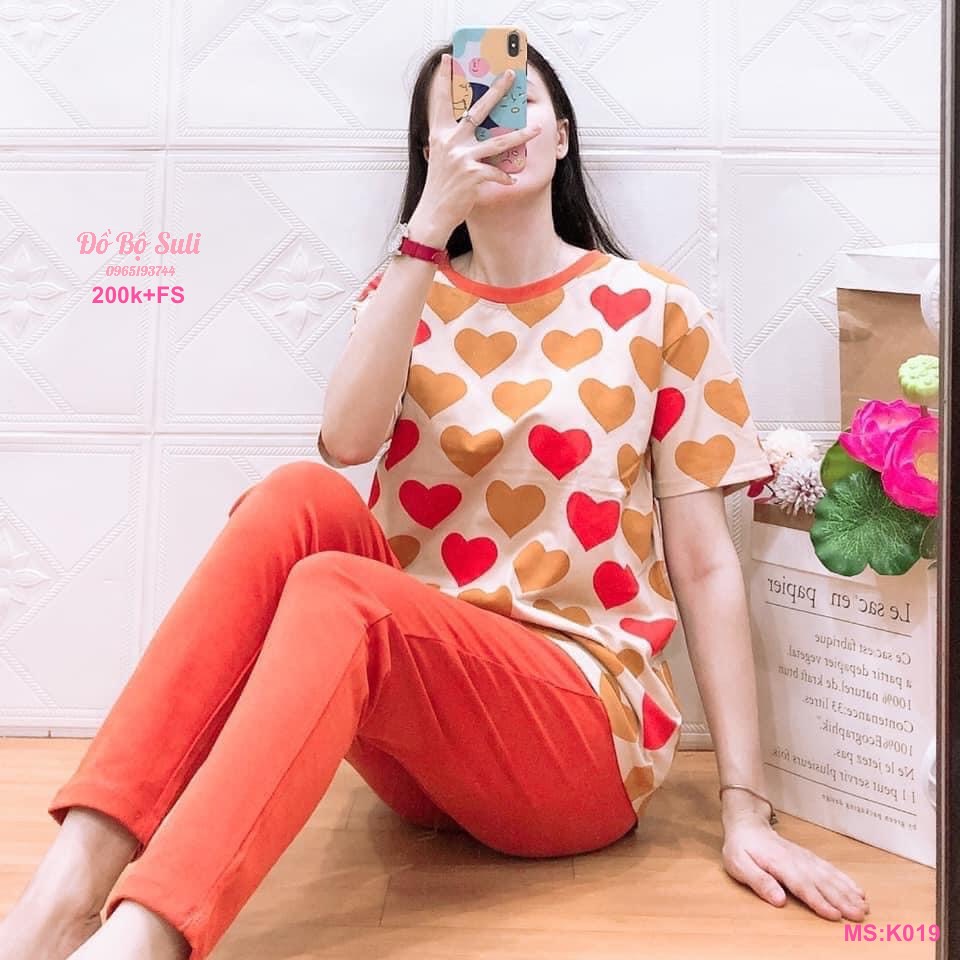 K019 Bộ dài thun cotton hình trái tim 40-60kg