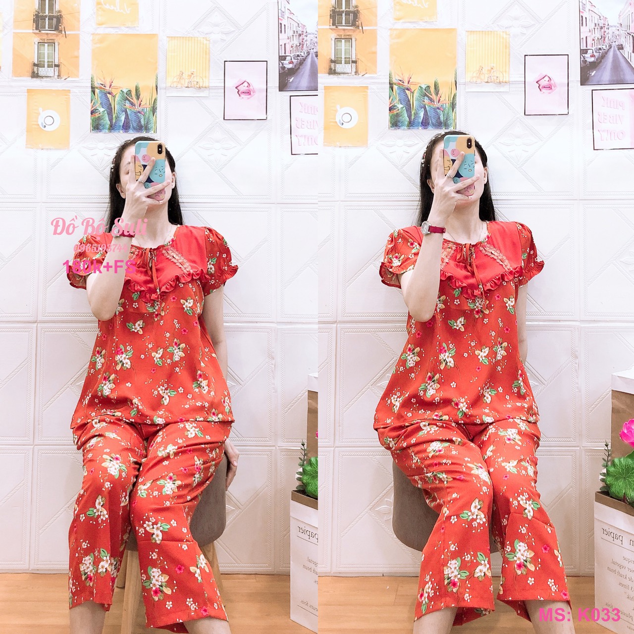 K033 Bộ lửng lụa size lớn bông/trơn 48-65kg