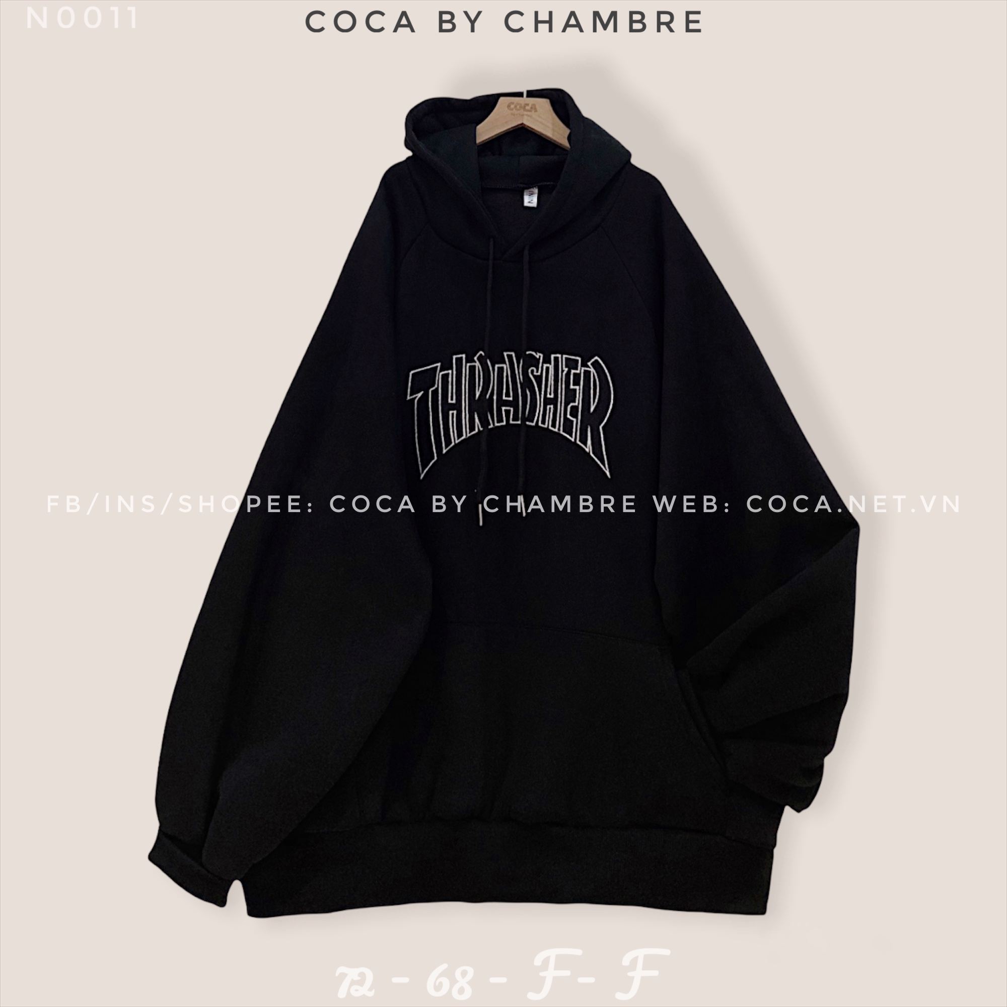 Áo HOODIE nỉ bông form rộng tay bồng thêu THRASHER