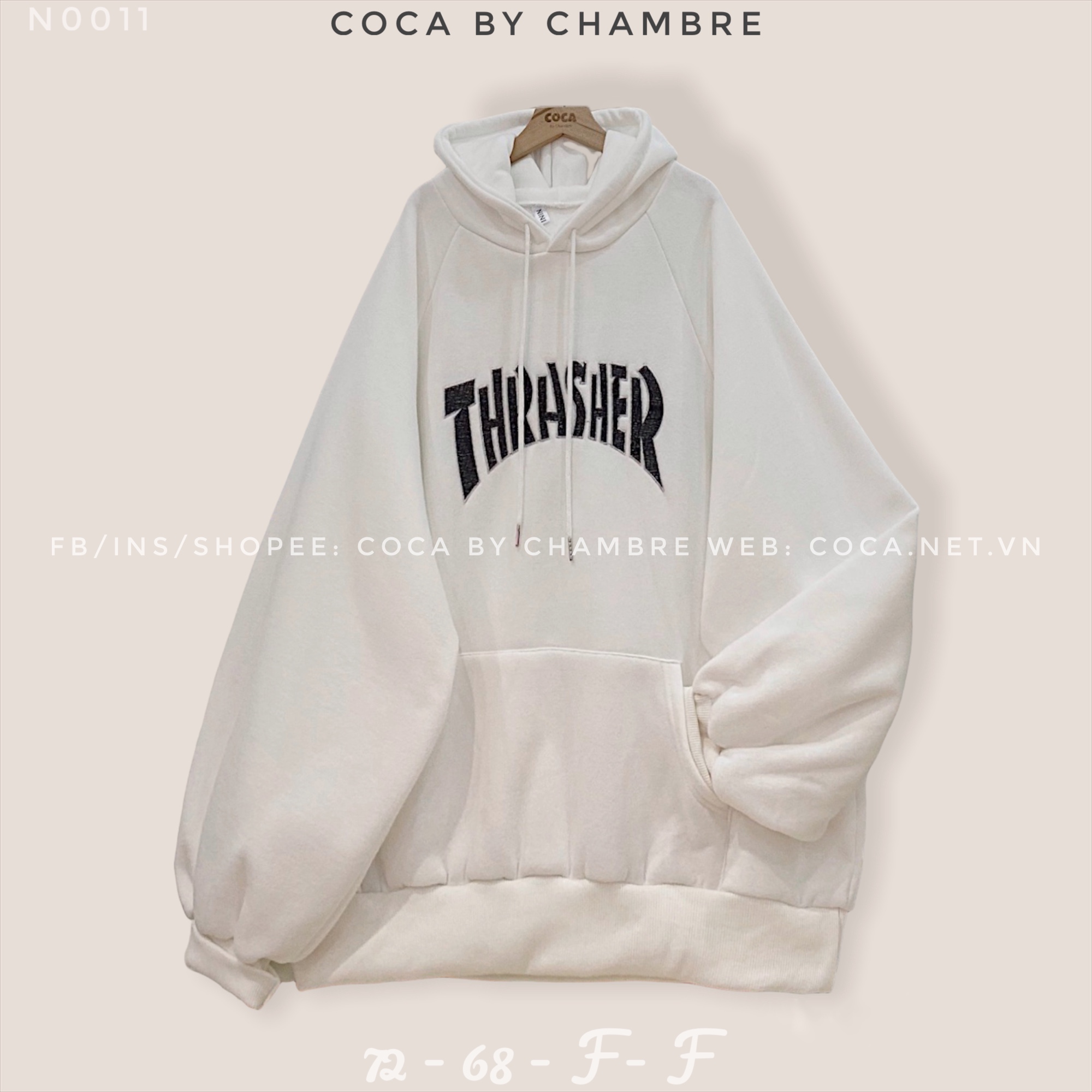 Áo HOODIE nỉ bông form rộng tay bồng thêu THRASHER