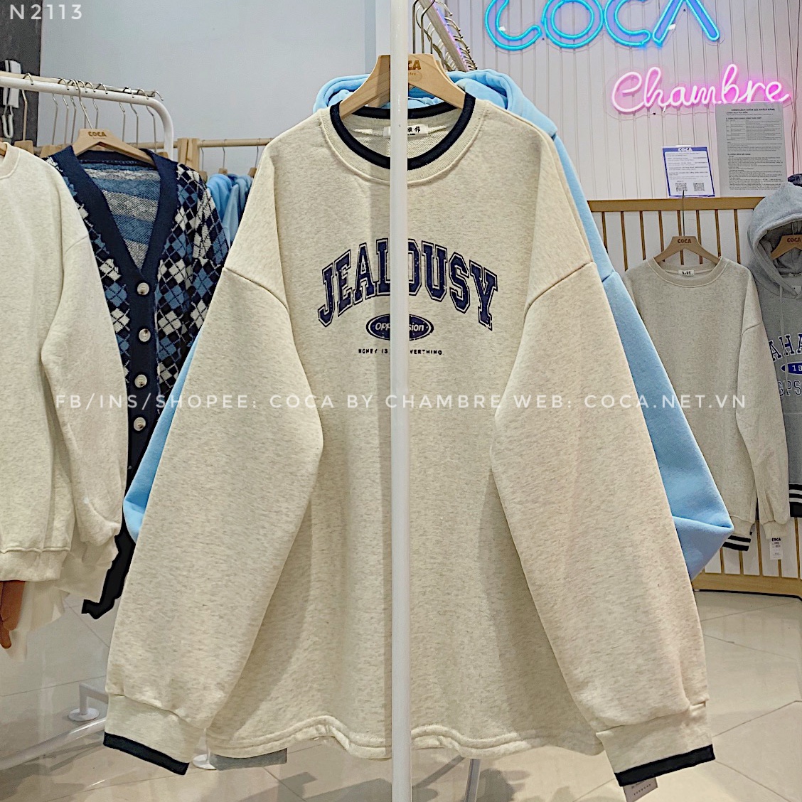 Áo SWE nỉ da cá form rộng JEALOUSY phối viền cổ tay 2113