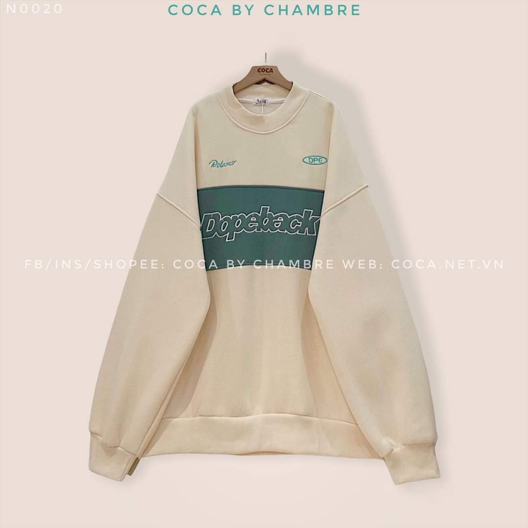 Áo SWE nỉ bông dày cổ cao phối màu thêu chữ DOPEBACK form rộng