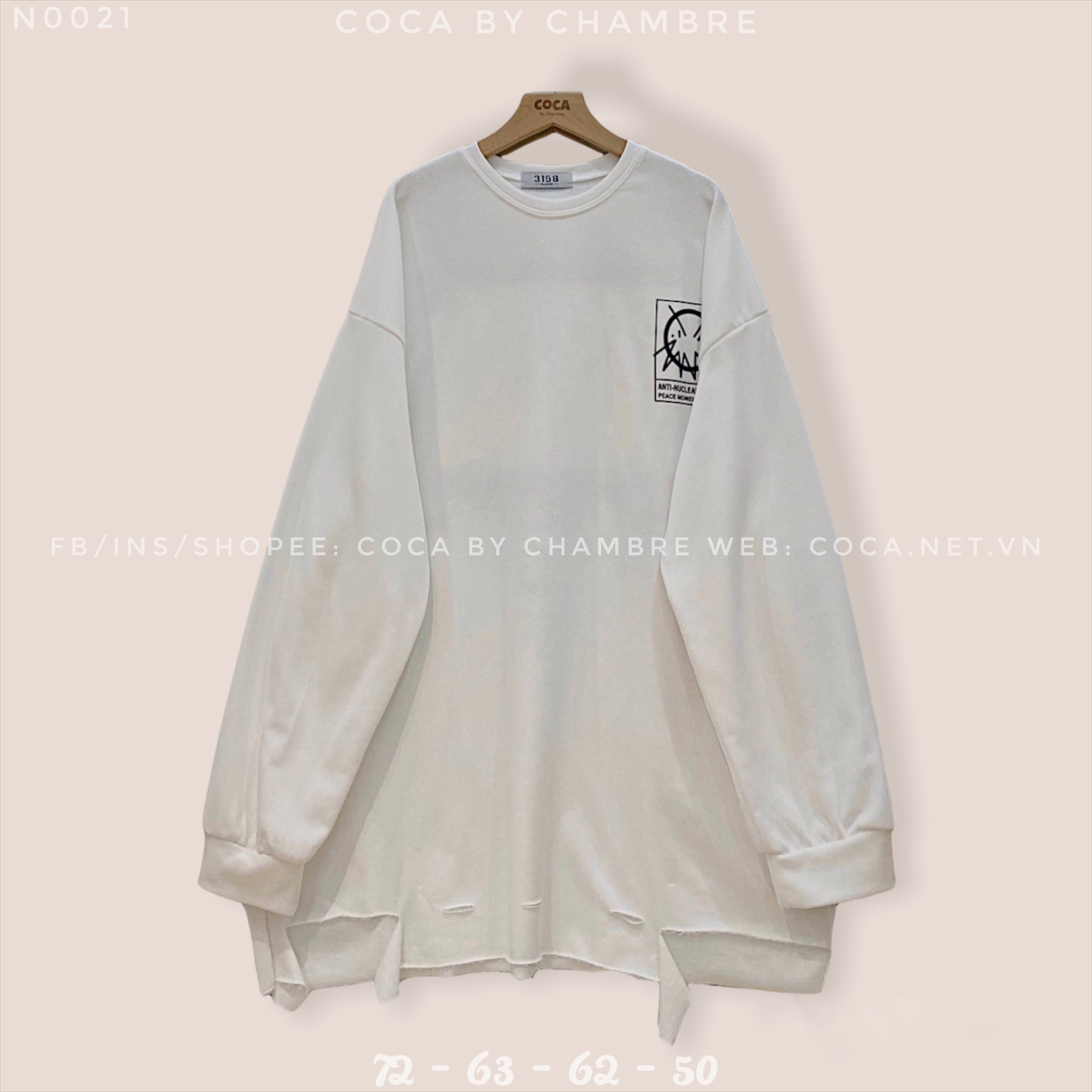 Áo SWE nỉ da cá mỏng ANTI NUCLEAR rách vạt form rộng dài