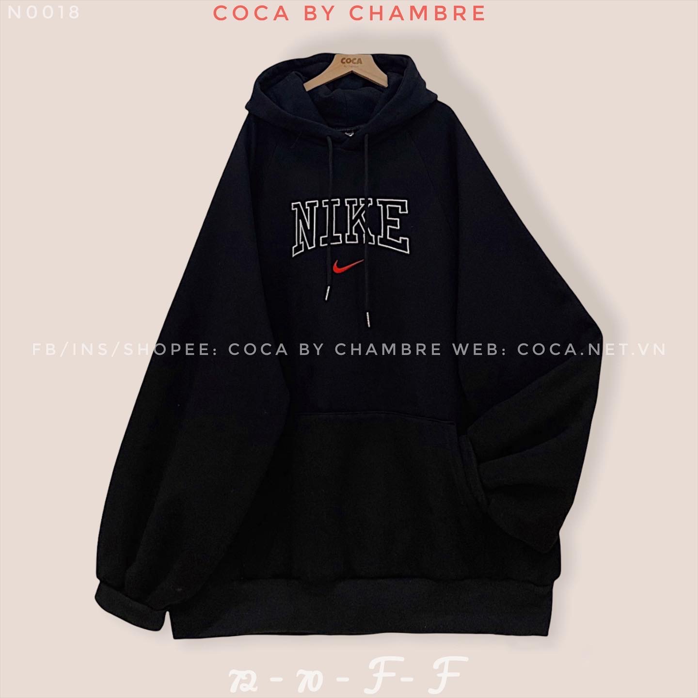 Áo HOODIE nỉ bông dày form rộng tay bồng thêu NIKE tích đỏ 671