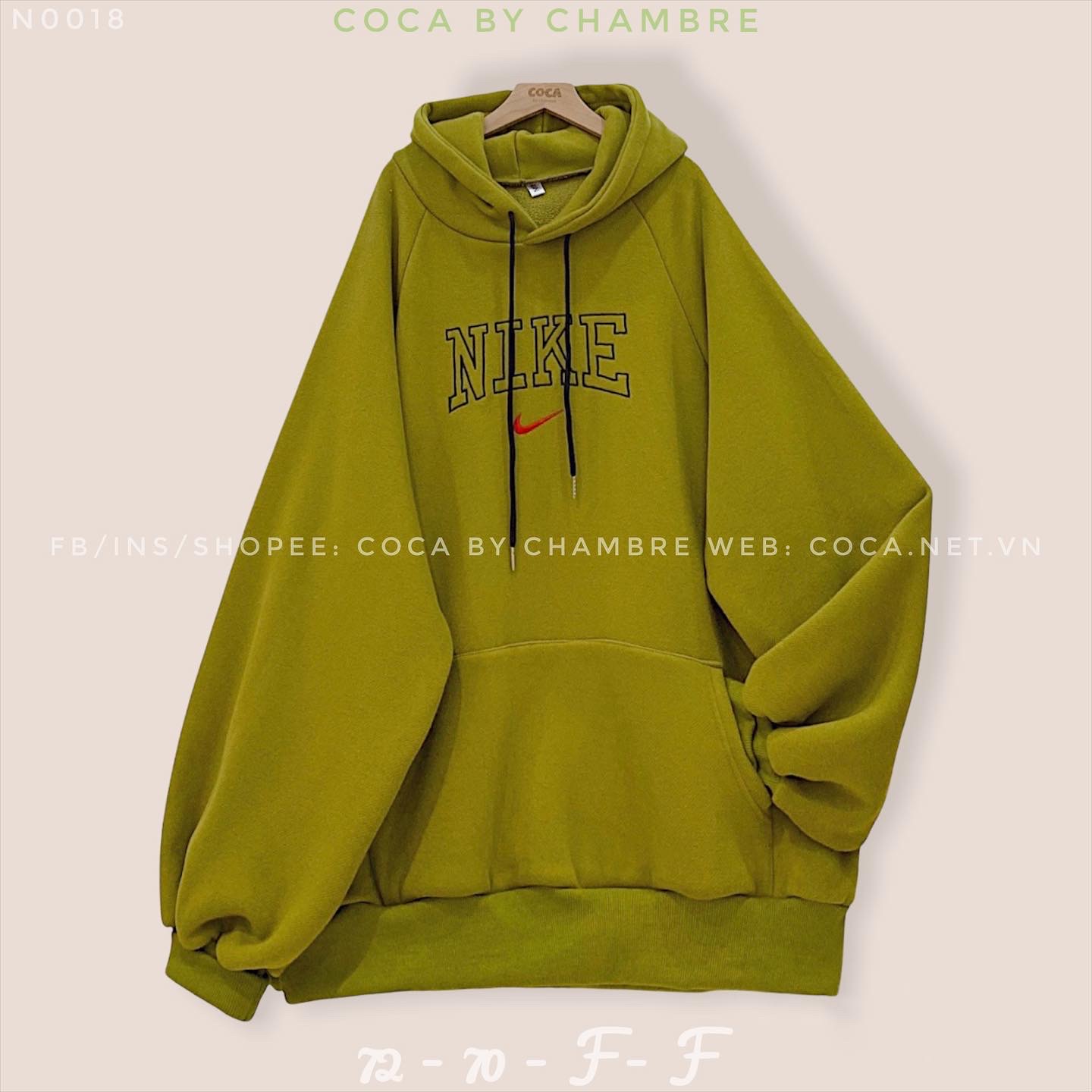 Áo HOODIE nỉ bông dày form rộng tay bồng thêu NIKE tích đỏ 671