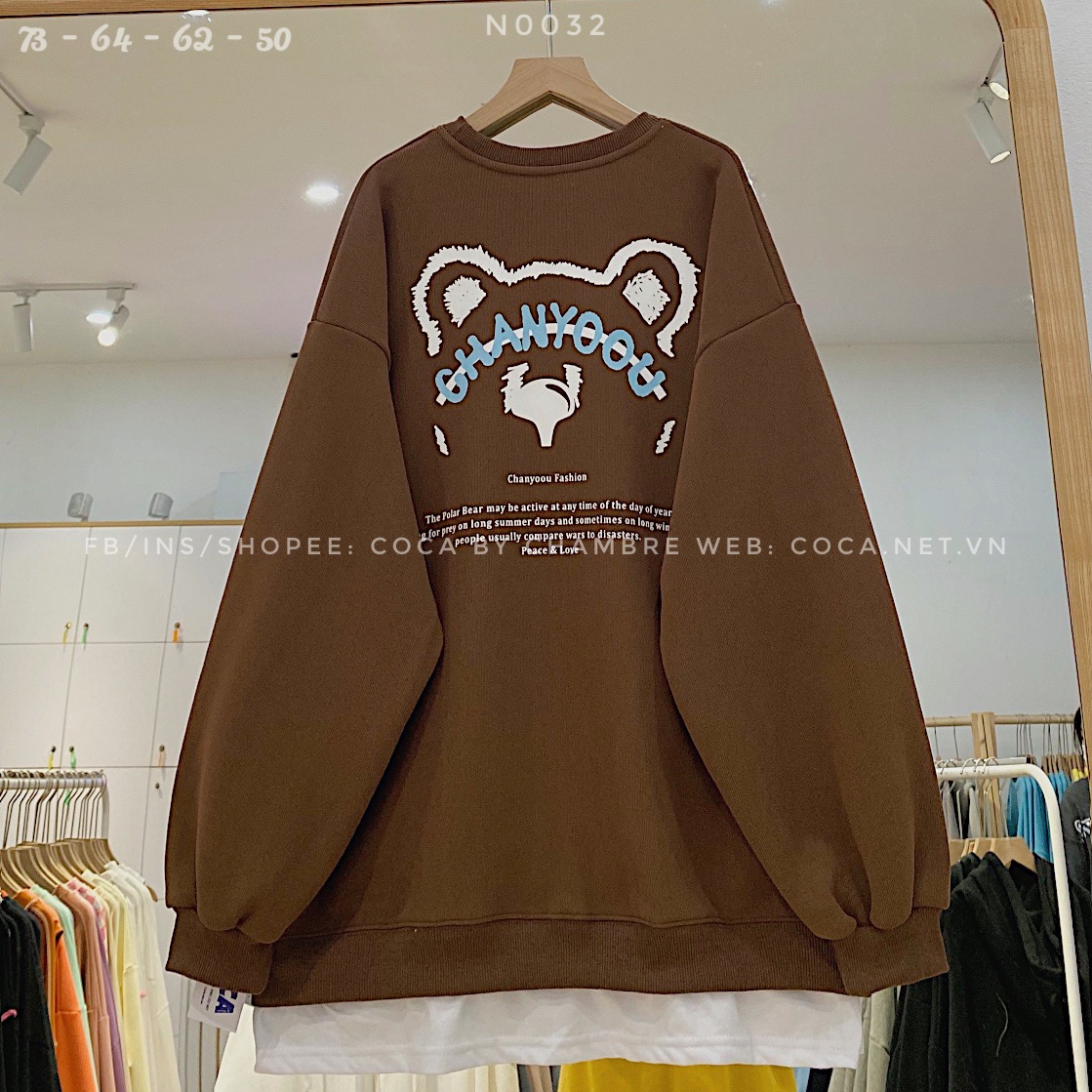 Áo SWE nỉ lót lông phối liền vạt trắng CHANYOOU form rộng