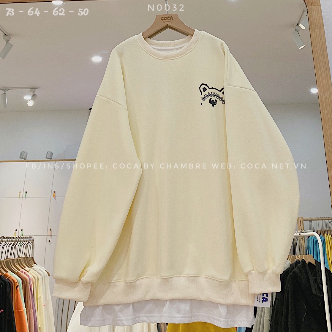 Áo SWE nỉ lót lông phối liền vạt trắng CHANYOOU form rộng