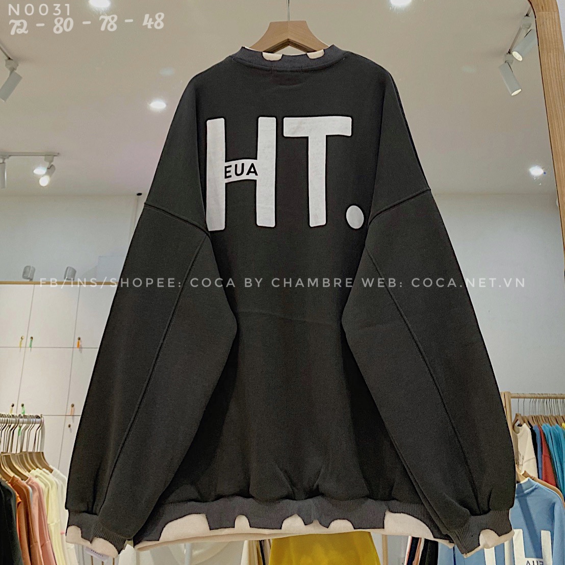 Áo SWE nỉ bông phối vạt rách in hình BOOM fom rộng