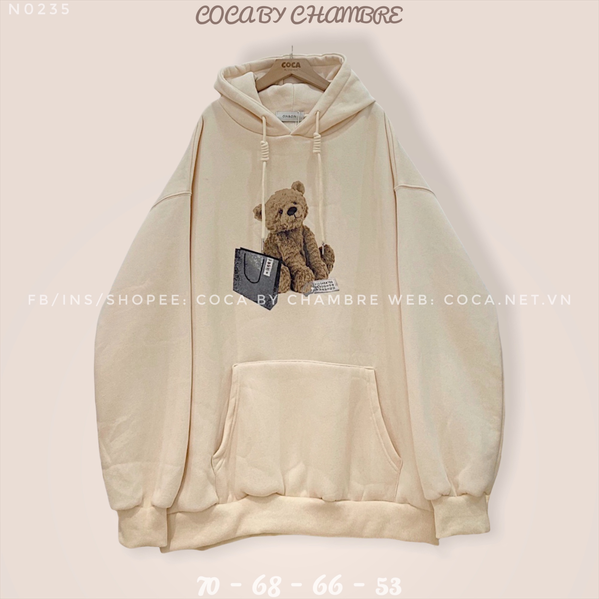 Áo HOODIE nỉ bông dày chú gấu MONS form rộng dài 0235