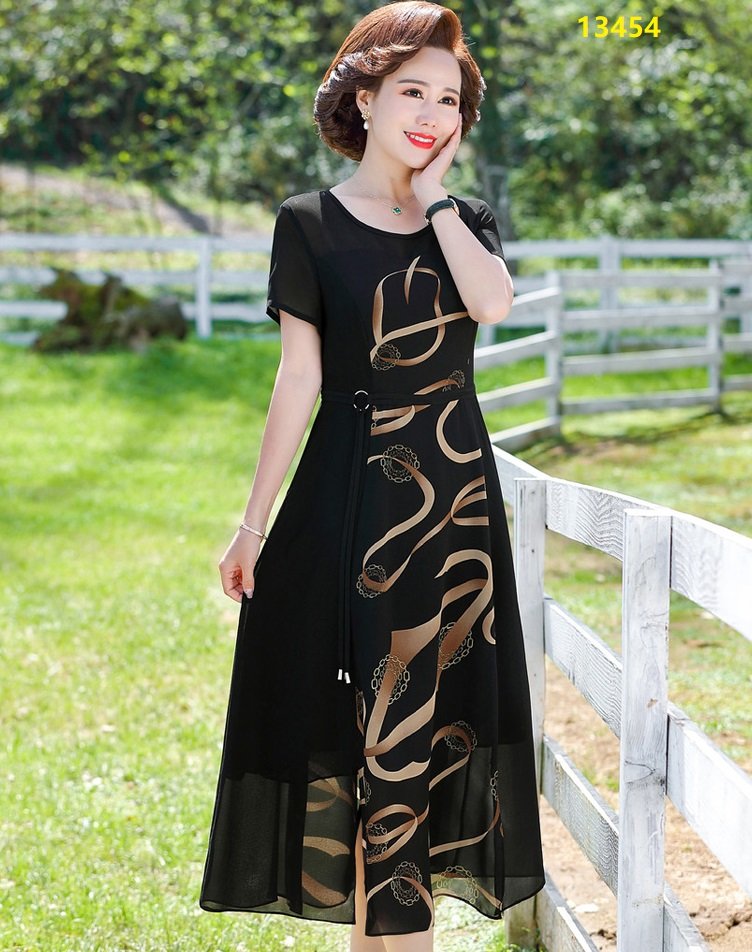 13454-Đầm voan xòe tay ngắn in họa tiết cách điệu_thumbnail_1