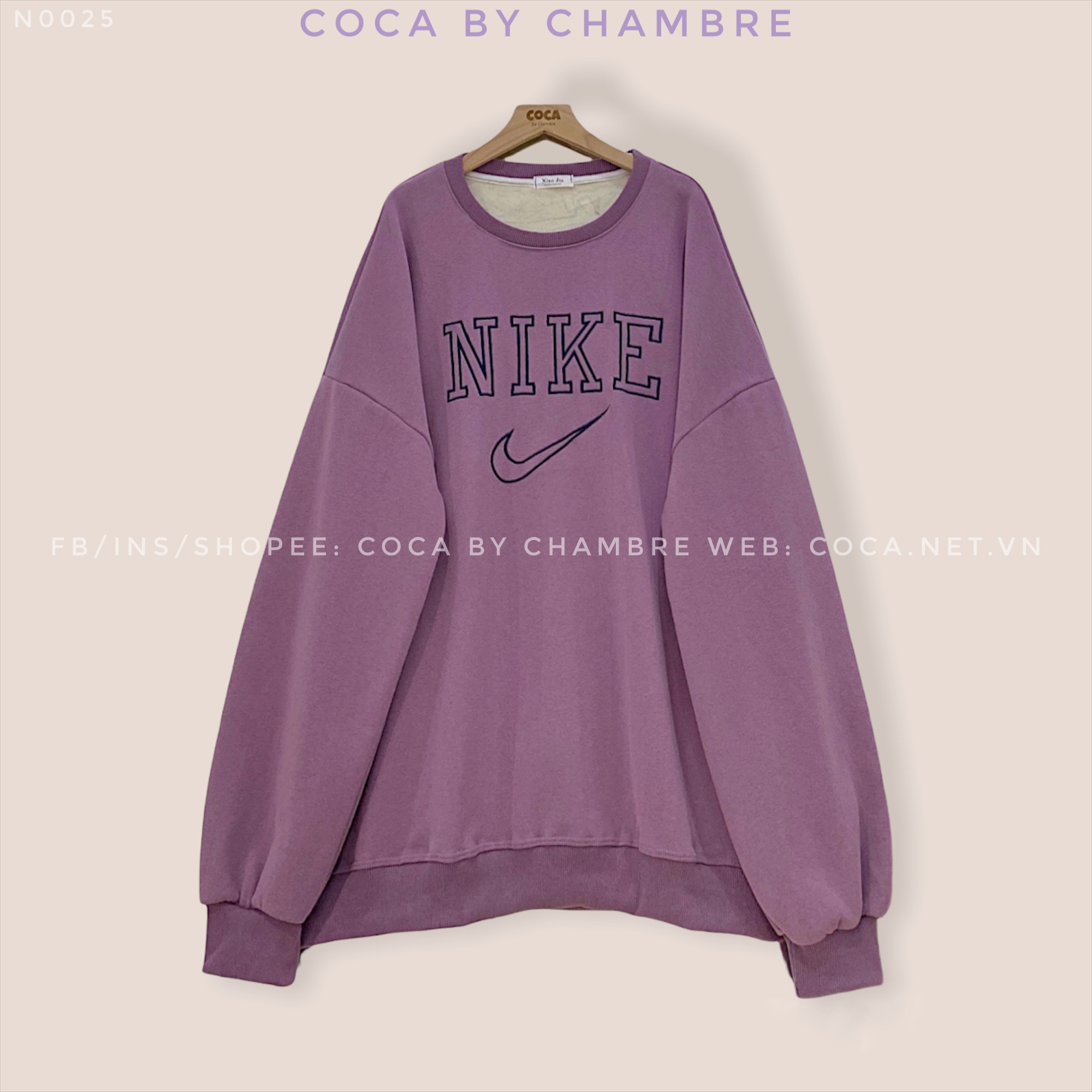 Áo SWE nỉ lót lông thêu nike tích form rộng