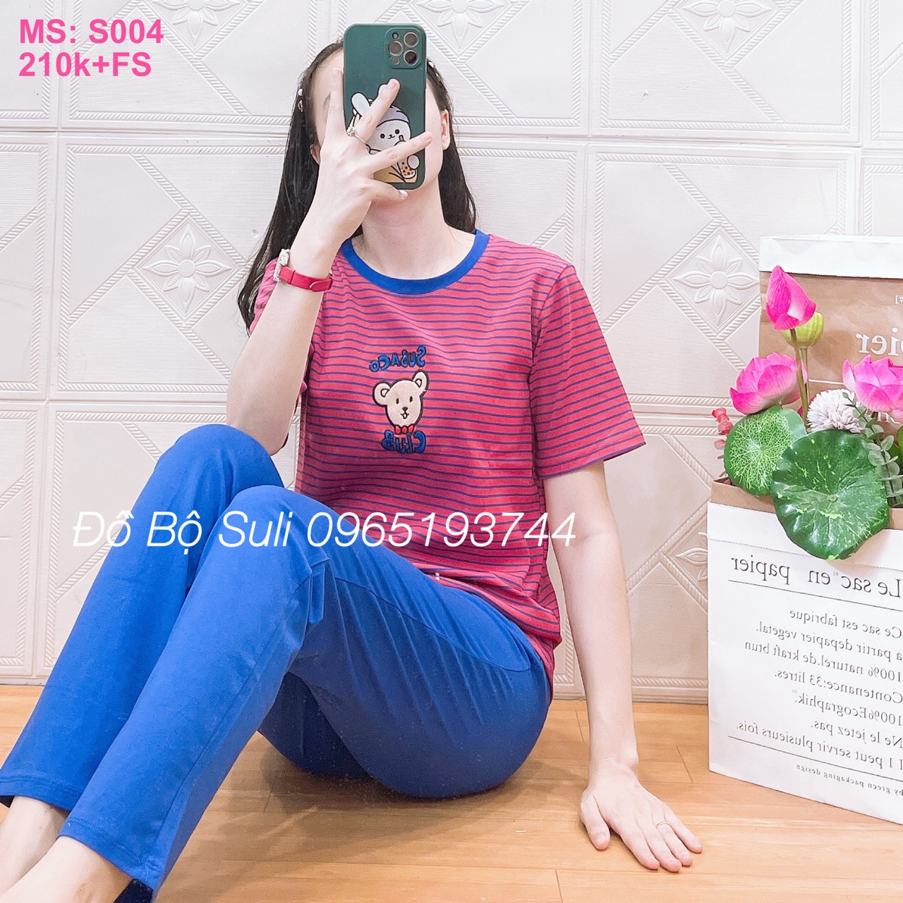 S004 Bộ dài thun cotton sọc gấu 40-62kg