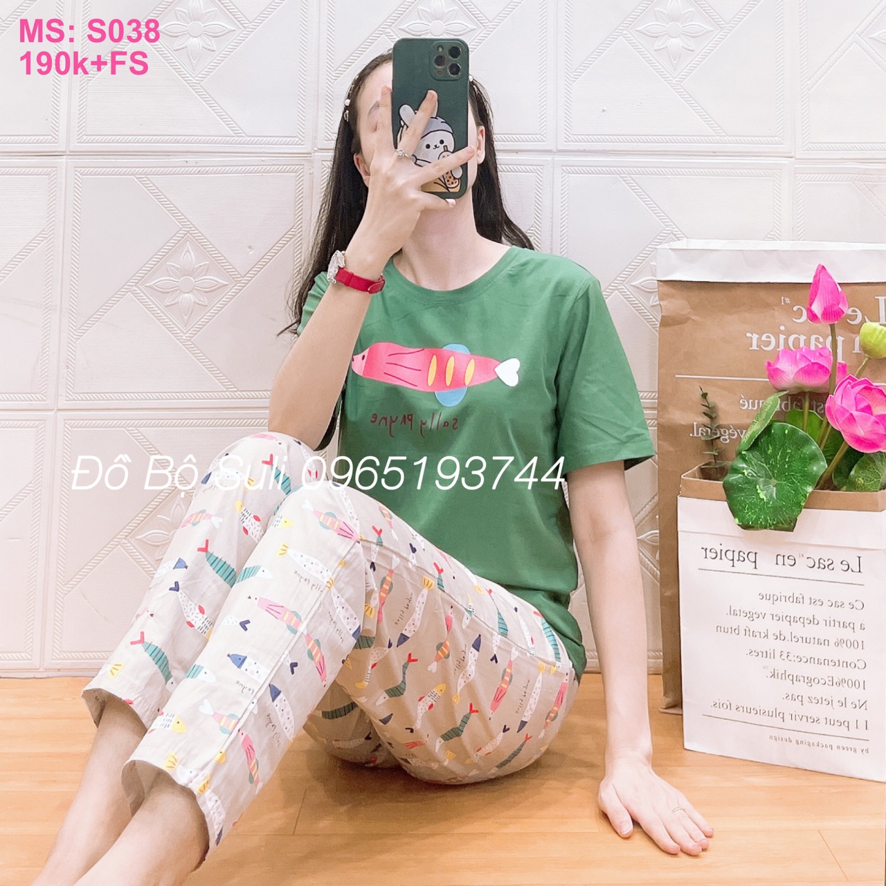 S038 Bộ dài áo cotton quần kaki mềm 40-55kg