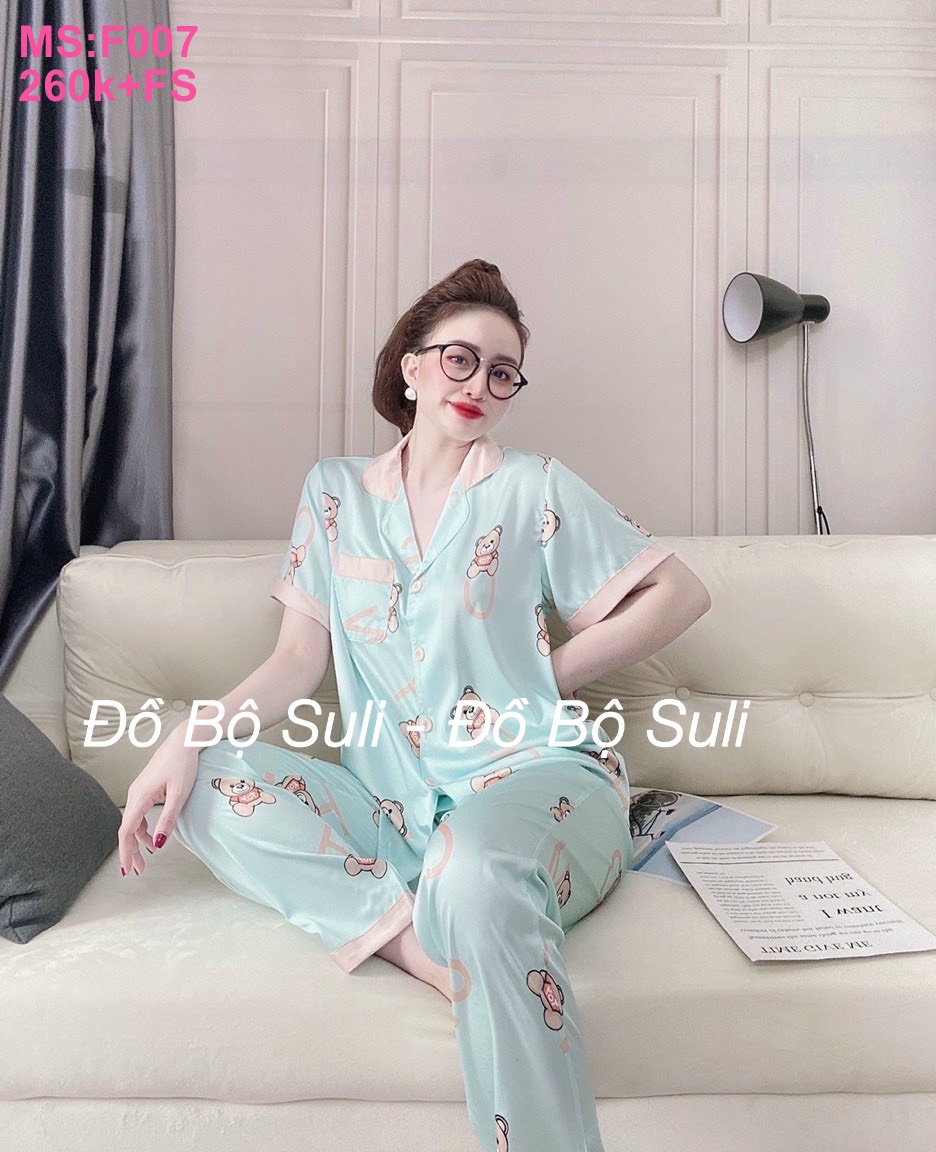 F007 Bộ dài pijama lụa tơ tằm 55-70kg