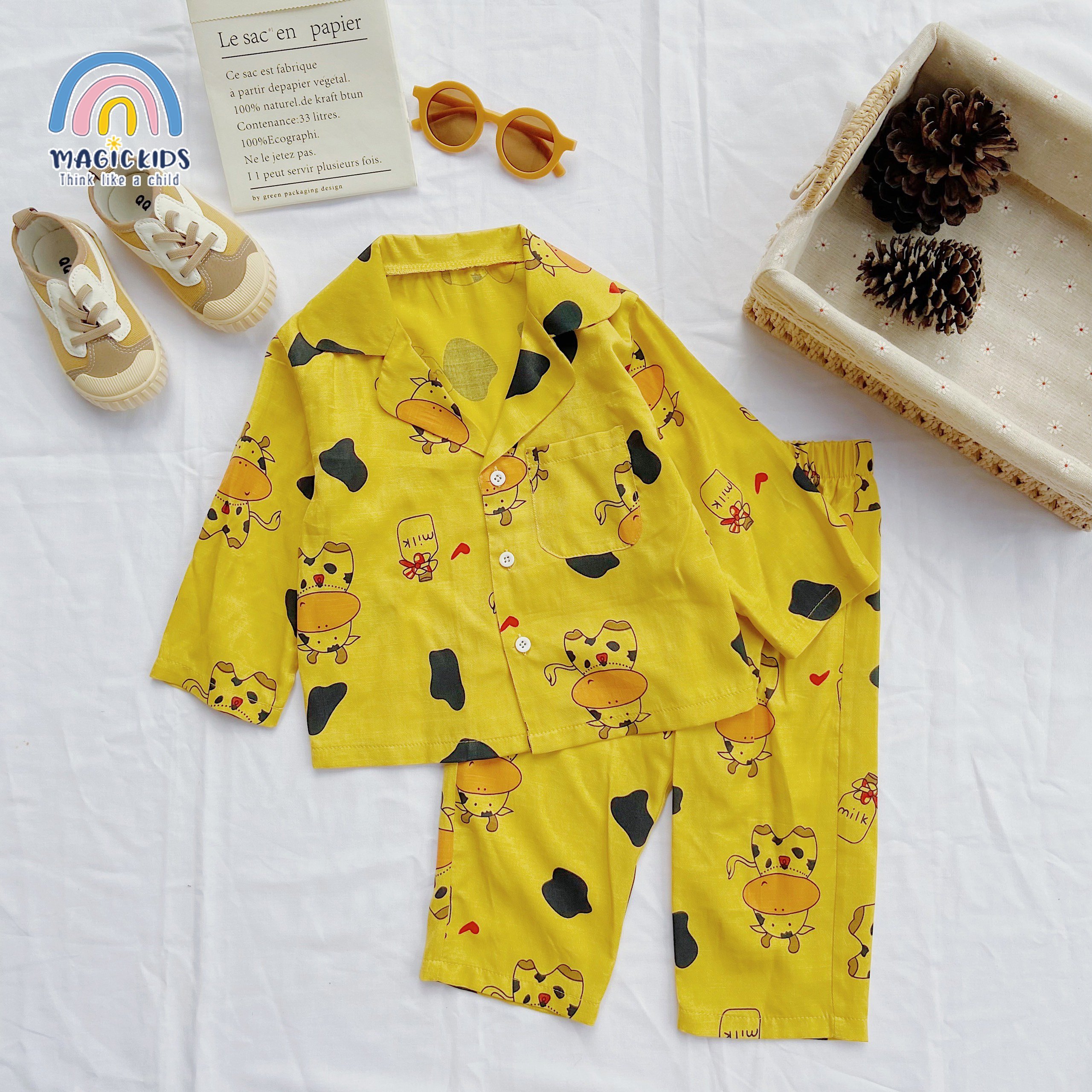 Bộ quần áo ngủ pyjama dài tay họa tiết bò sữa đáng yêu dành cho bé MAGICKIDS quần áo trẻ em mềm mại thoáng mát BR21031_thumbnail_2