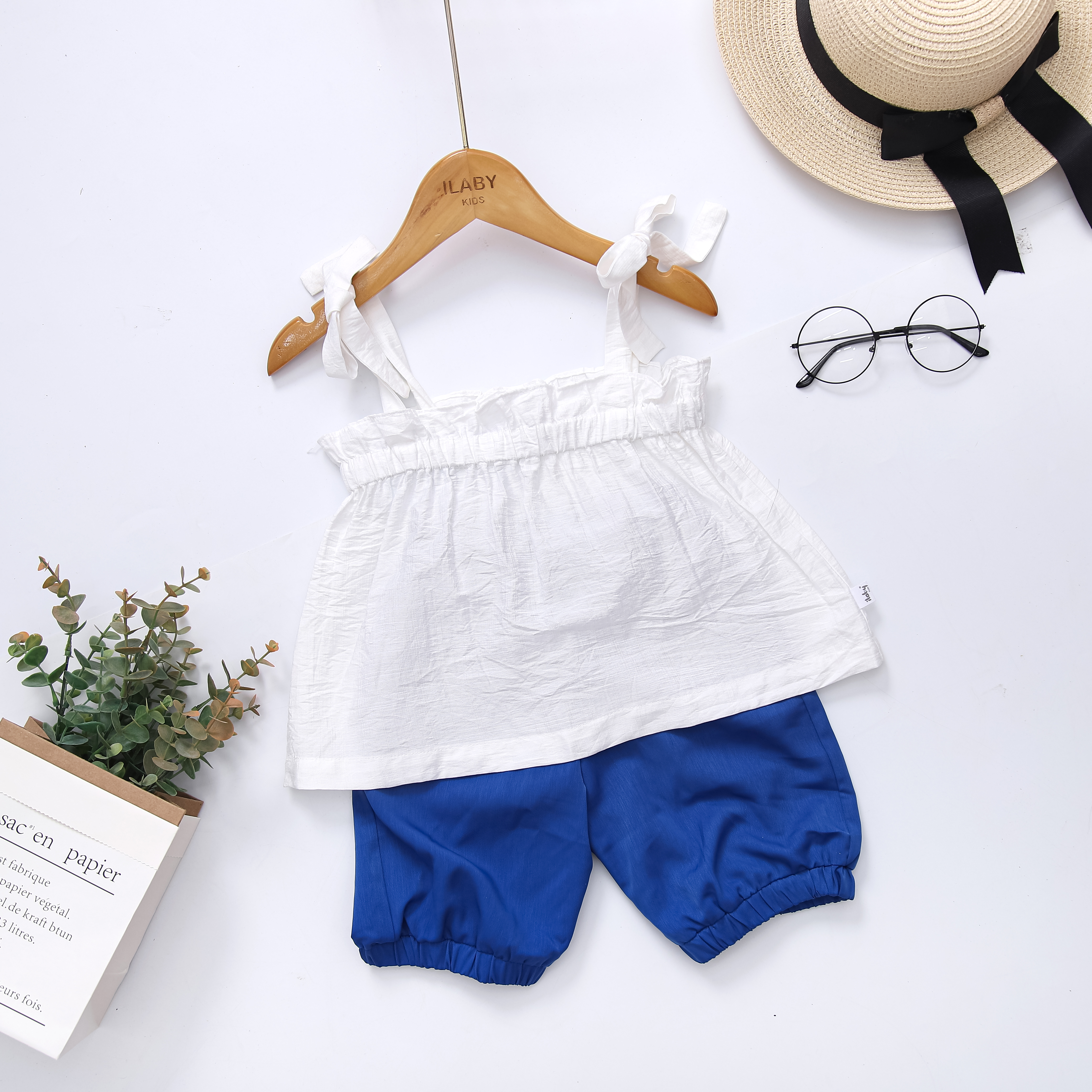 Set áo 2 dây buộc nơ kèm quần đũi ngố_thumbnail_0