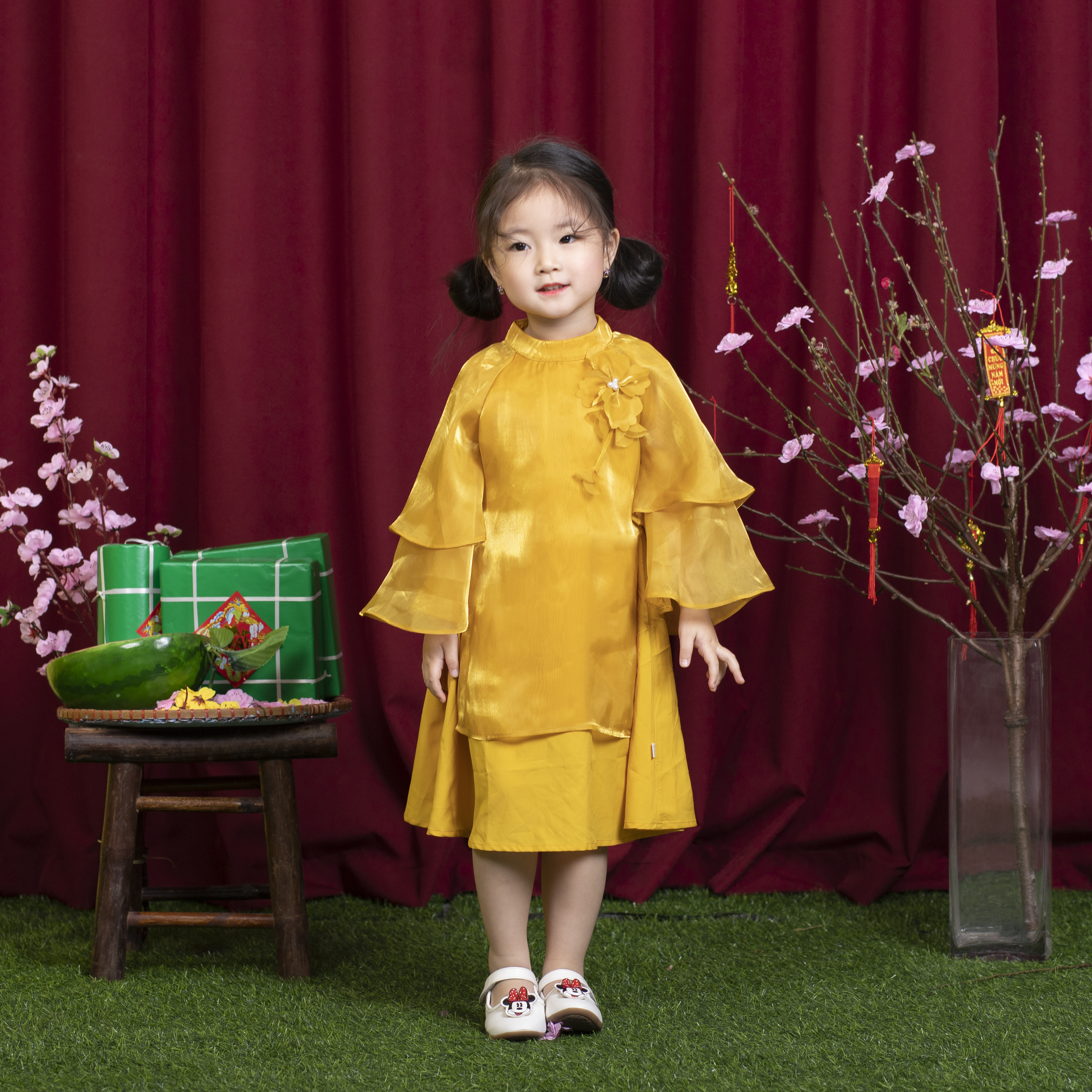 Áo dài tơ nơ cổ. Chân váy liền_thumbnail_7