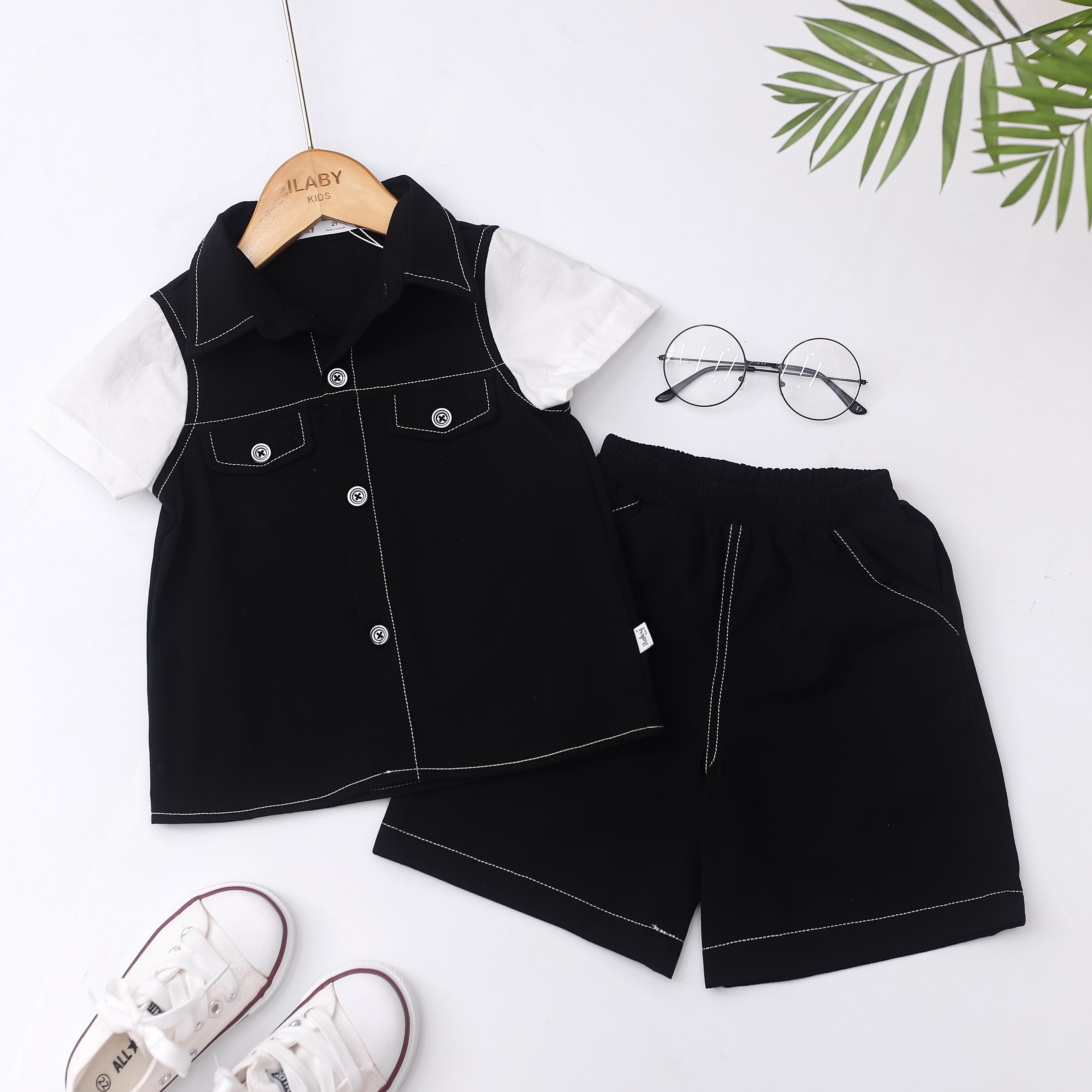 Set áo sơ mi phối tay trắng_thumbnail_0