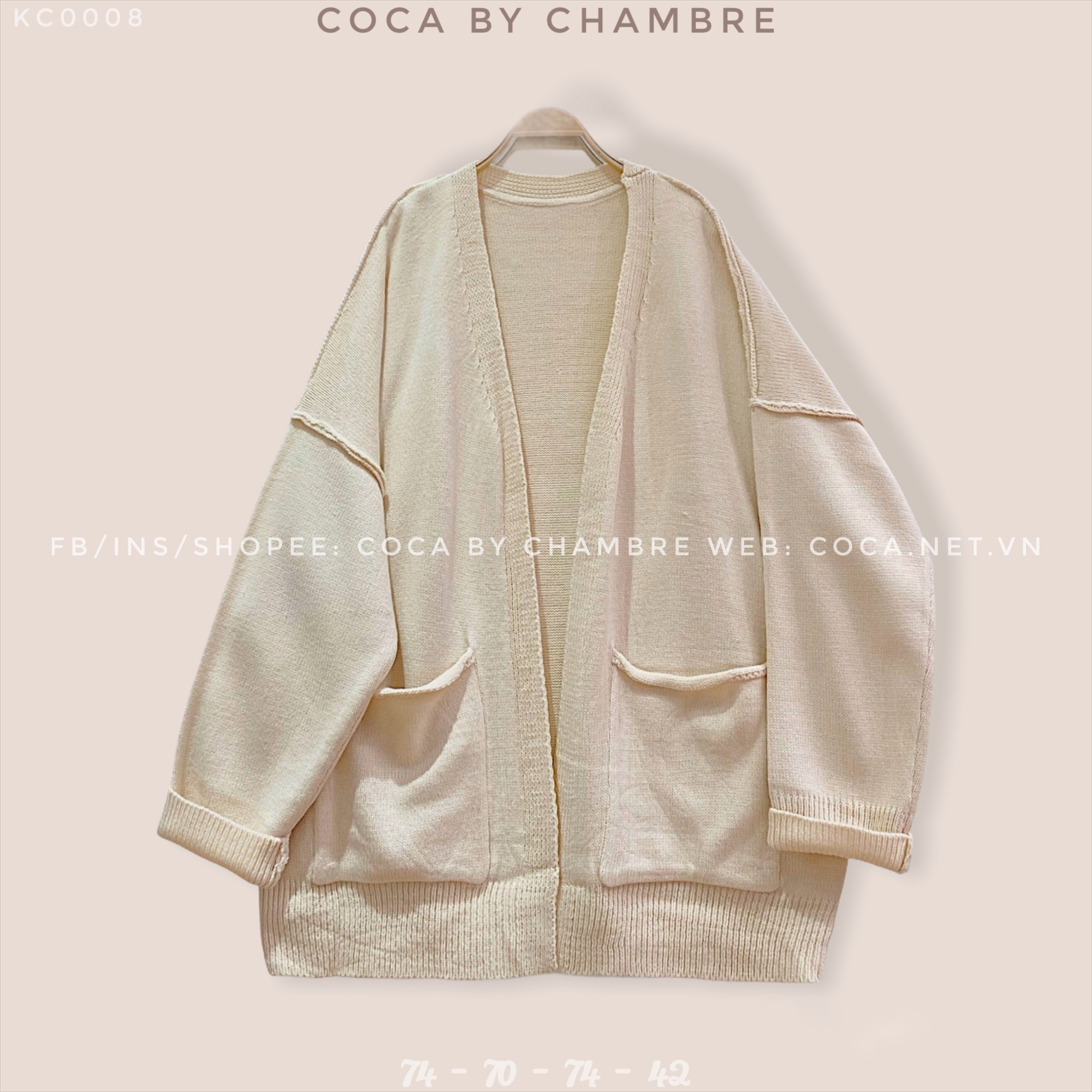 Áo khoác cardigan len trơn không cúc đường may nổi form rộng 034