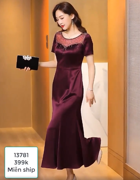 13781-Đầm xòe dài dự tiệc phối voan lưới ép hột(lụa nhung , phối lưới)FREESHIP_thumbnail_0