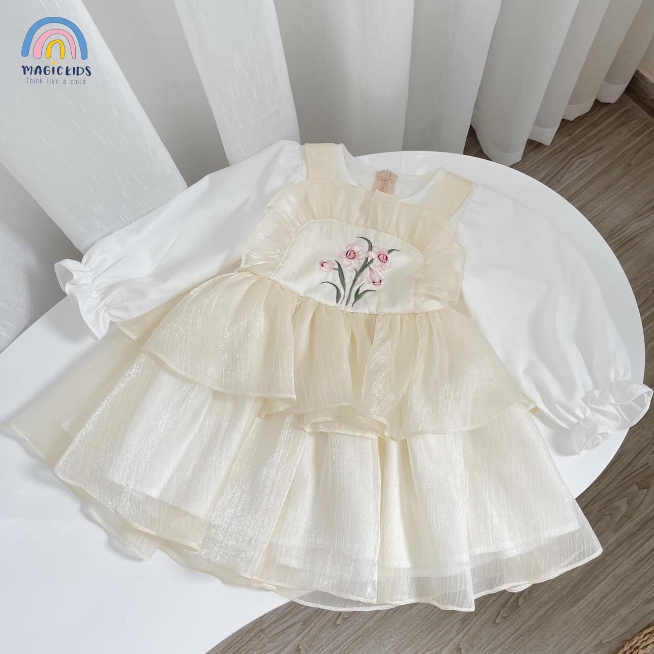 Váy đầm công chúa bé gái Magickids dáng xòe tay phồng chất voan cao cấp thêu hoa mặc sự kiện, Tết VA22001_thumbnail_11