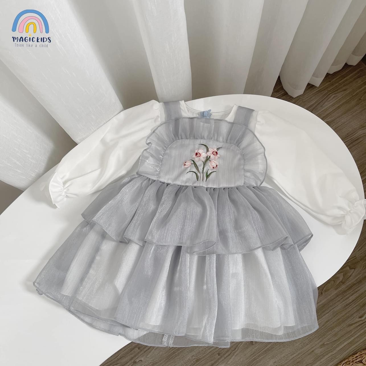 Váy đầm công chúa bé gái Magickids dáng xòe tay phồng chất voan cao cấp thêu hoa mặc sự kiện, Tết VA22001_thumbnail_1