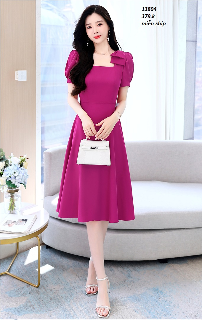 13804-Đầm xòe cổ vuông vai kết nơ( kate thun, lót)FREESHIP_thumbnail_4