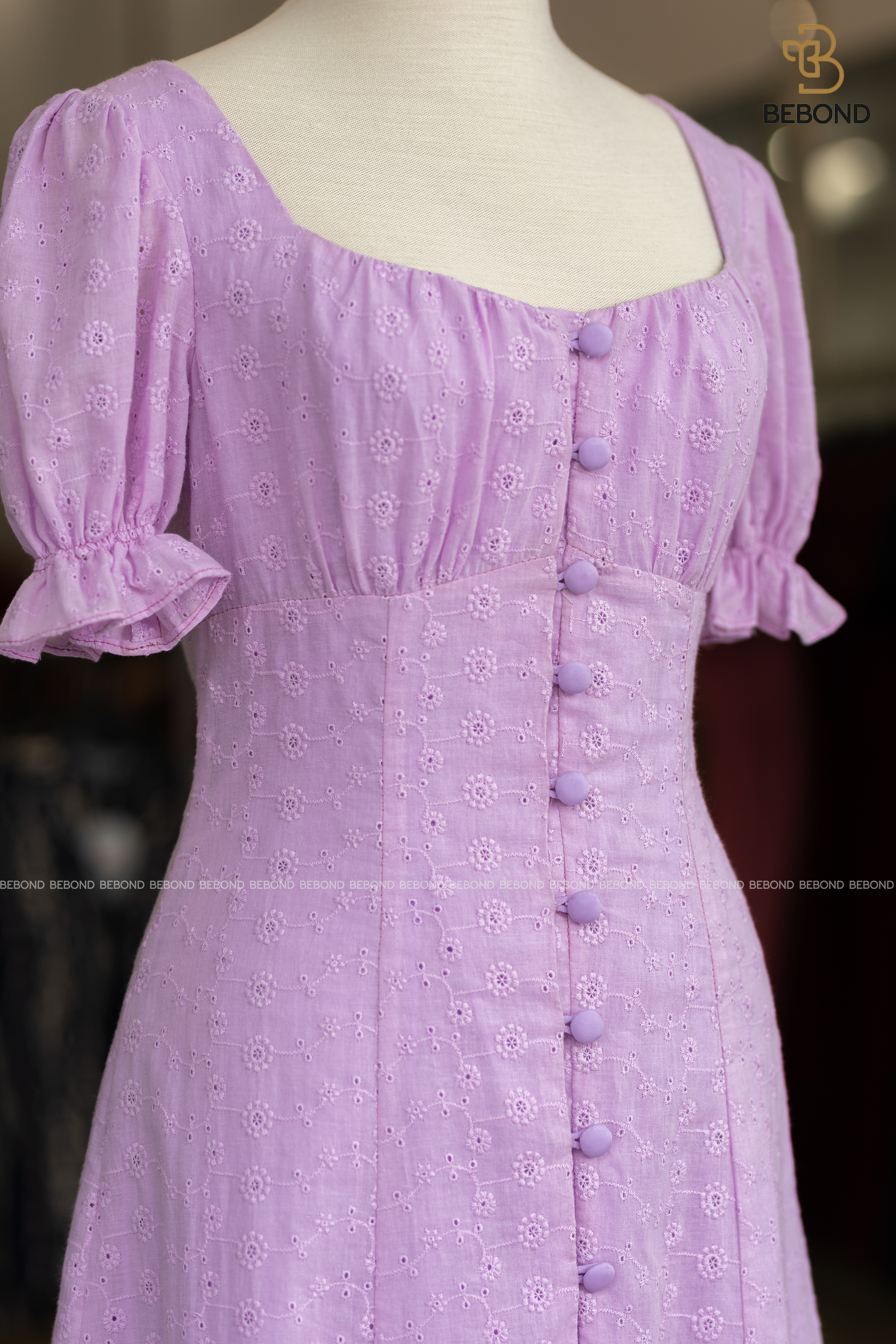 Đầm cổ thang nhún ngực tay chun- RYE_thumbnail_4