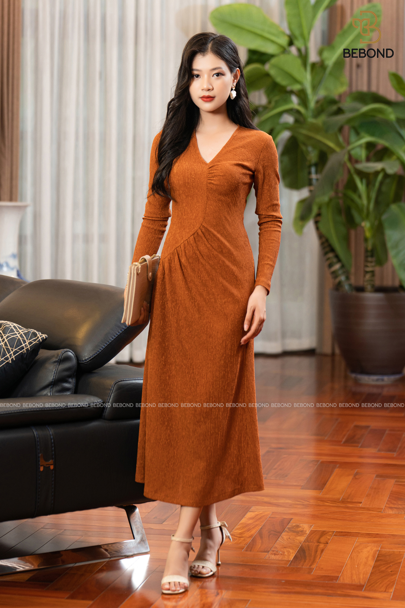 Đầm ôm body nhún ngực và eo -Dilys Dress màu NÂU CAM_thumbnail_1