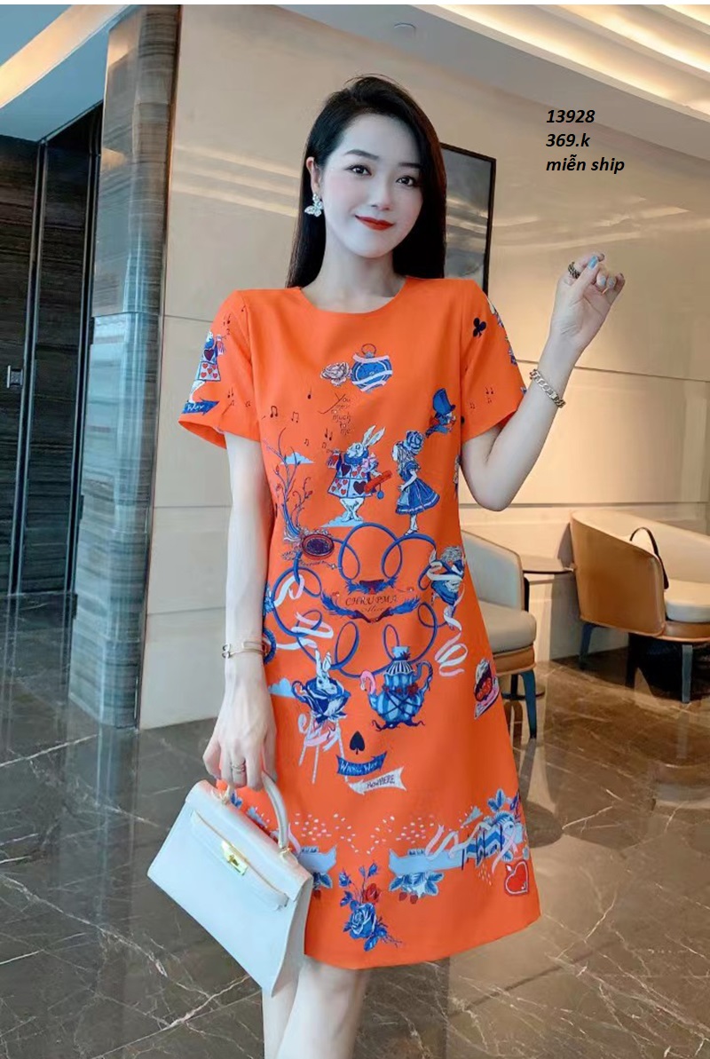 13928-Đầm suông in họa tiết 3D( lụa frod 3d, có lót, túi)FREESHIP_thumbnail_0