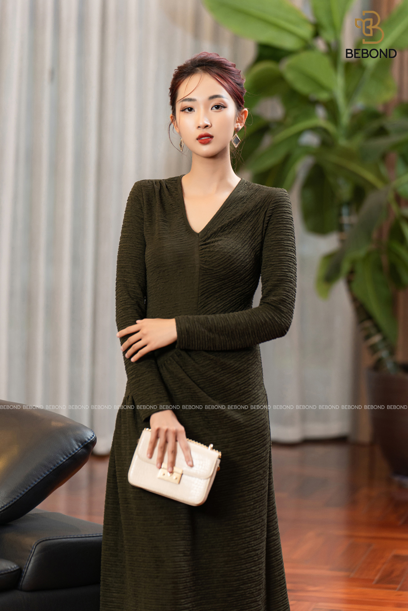 Đầm ôm body nhún ngực và eo -Dilys Dress màu RÊU ĐẬM_thumbnail_0