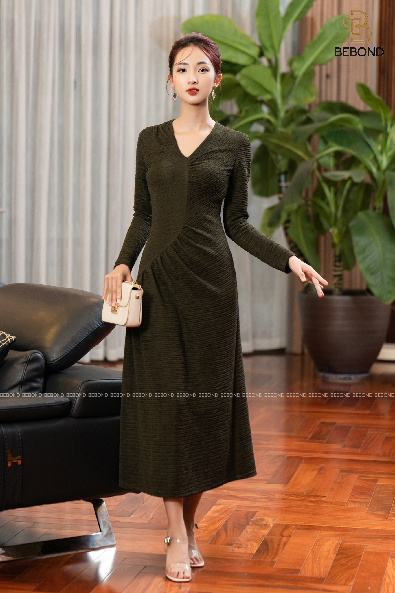 Đầm ôm body nhún ngực và eo -Dilys Dress màu RÊU ĐẬM_thumbnail_2