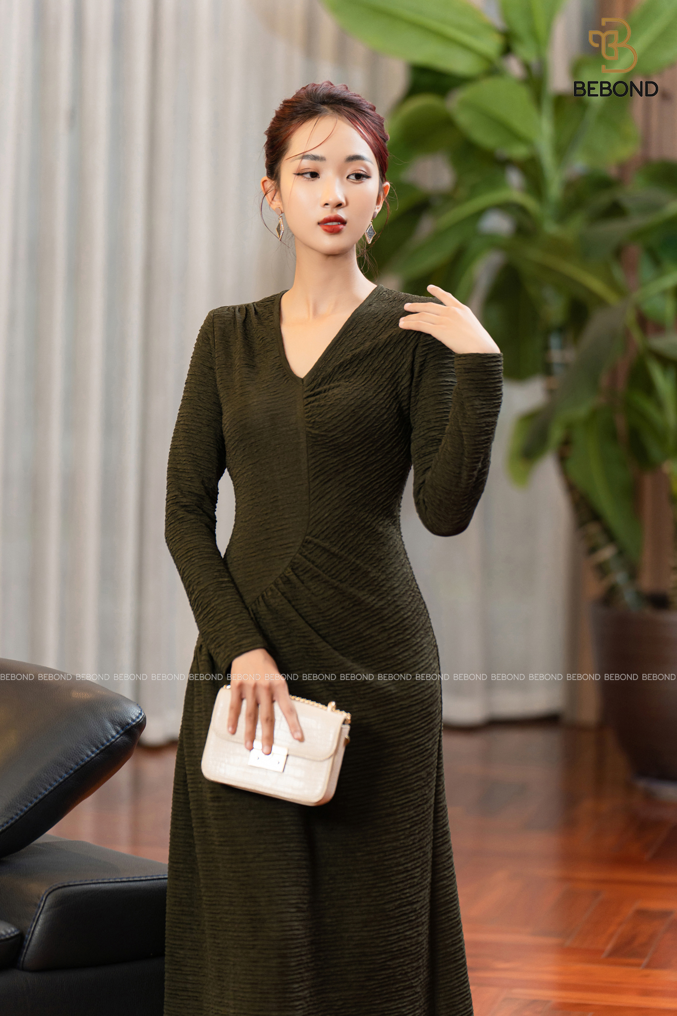 Đầm ôm body nhún ngực và eo -Dilys Dress màu RÊU ĐẬM_thumbnail_1