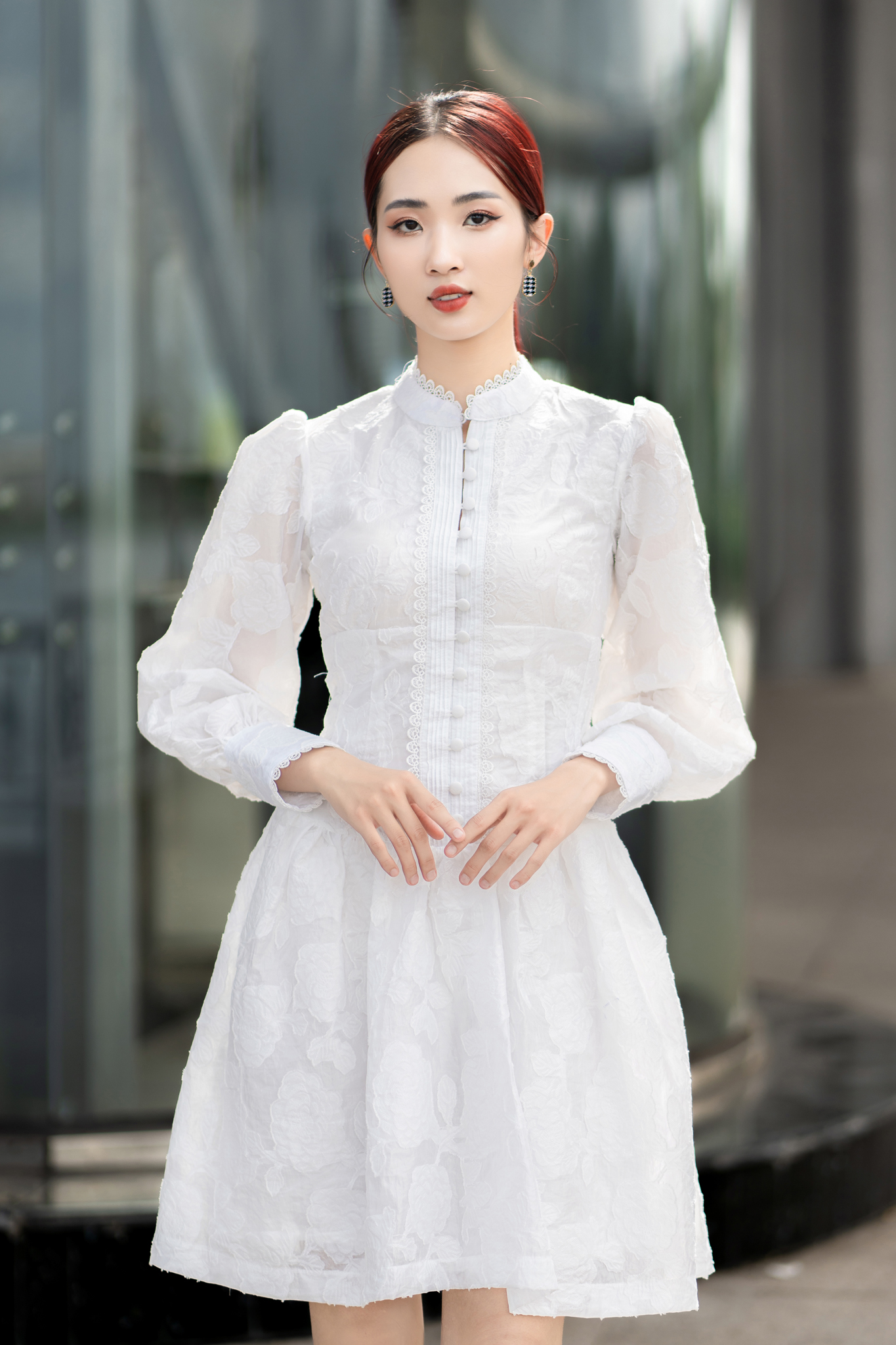 Đầm gấm Oganza hoa nổi màu TRẮNG - Sophia Dress_thumbnail_0